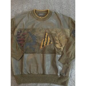 Vintage Saxony Collection  Leather Sweater Size Medium Native American Kokopelli